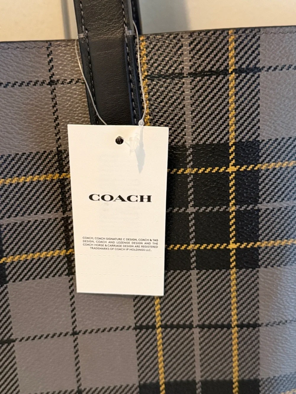 NWT Coach Plaid Tote in Gray with Black Straps and Tan Interior 👜 - Picture 5 of 8
